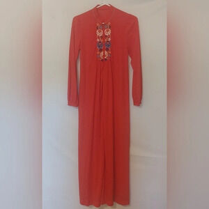 Vintage Red Embroidered Long Robe